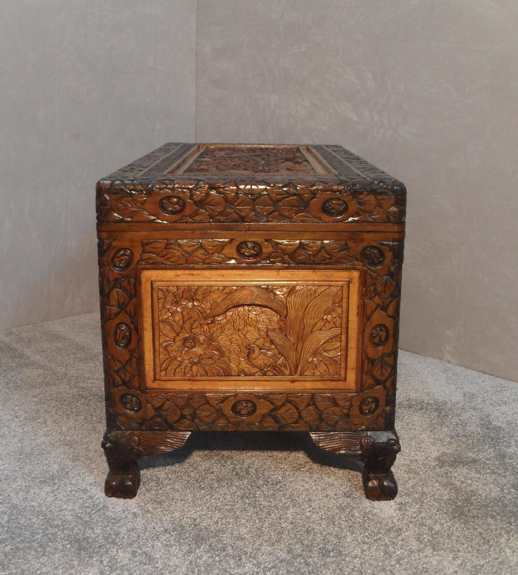 Early 20th Century Oriental Carved Camphor Wood Chest 1