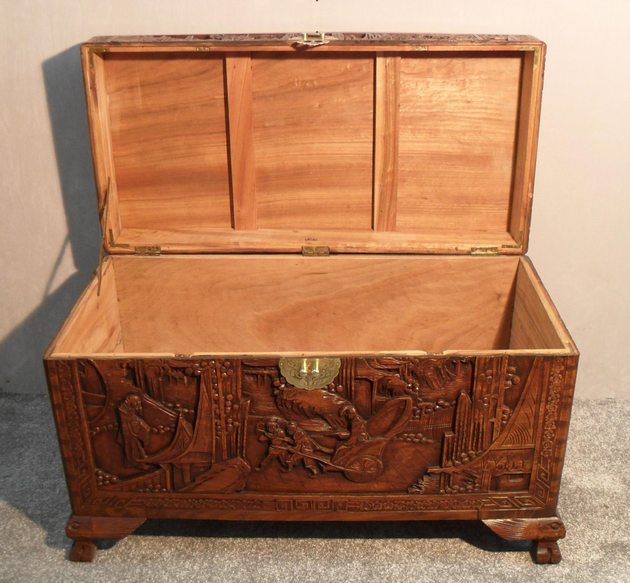 Early 20th Century Oriental Carved Camphor Wood Chest 4