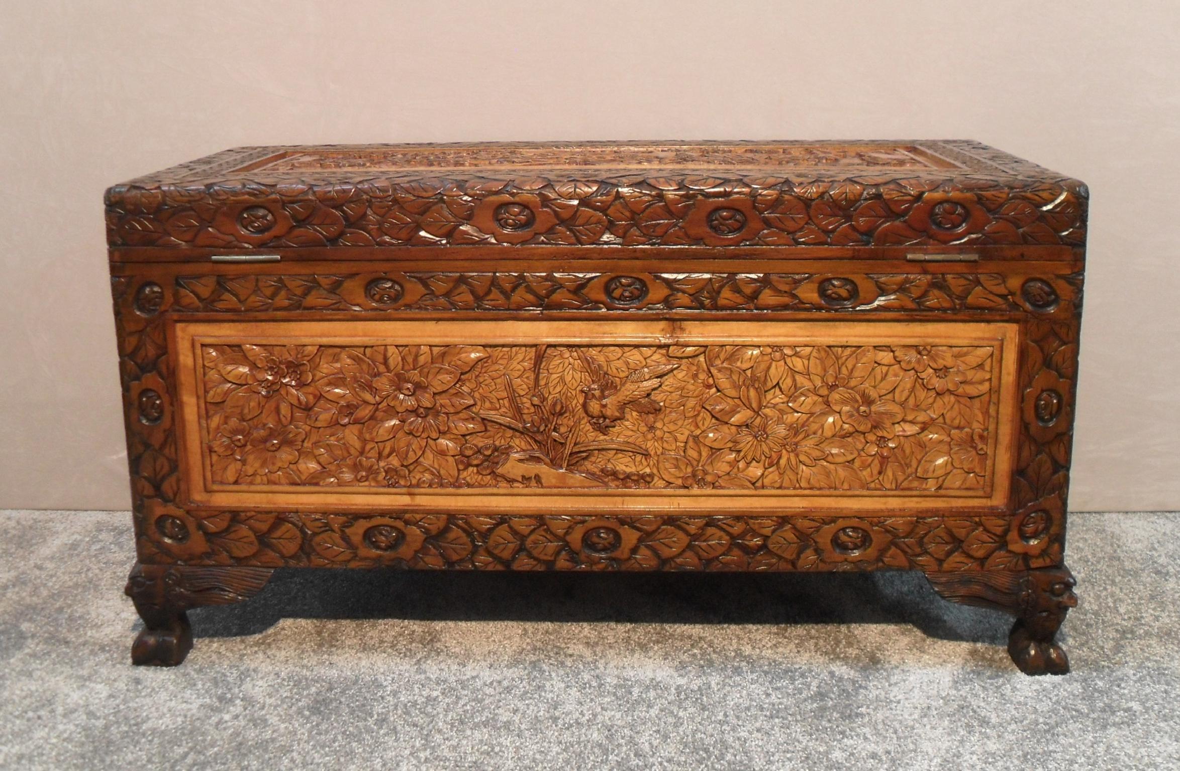 Early 20th Century Oriental Carved Camphor Wood Chest 3