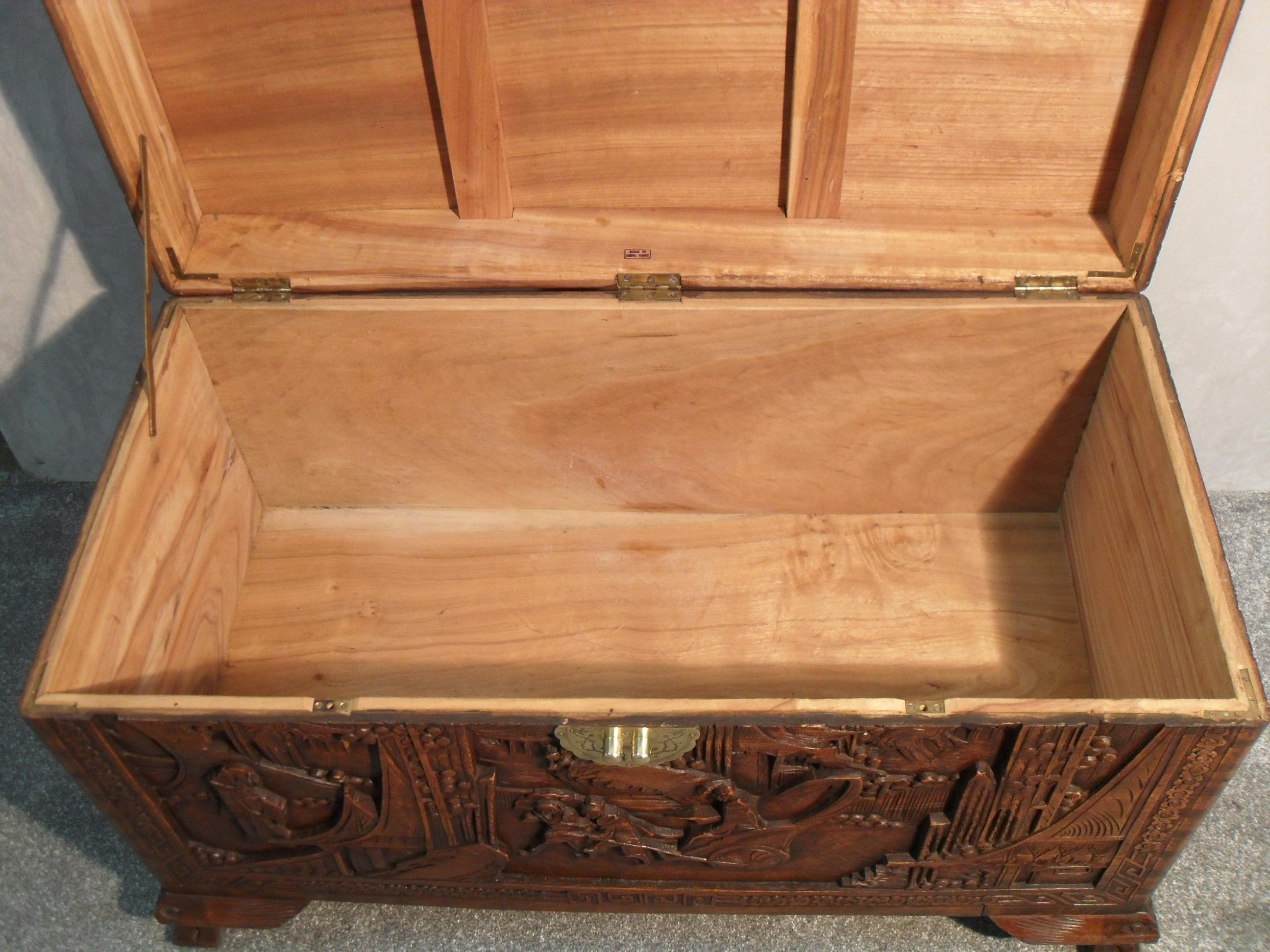 Early 20th Century Oriental Carved Camphor Wood Chest 5