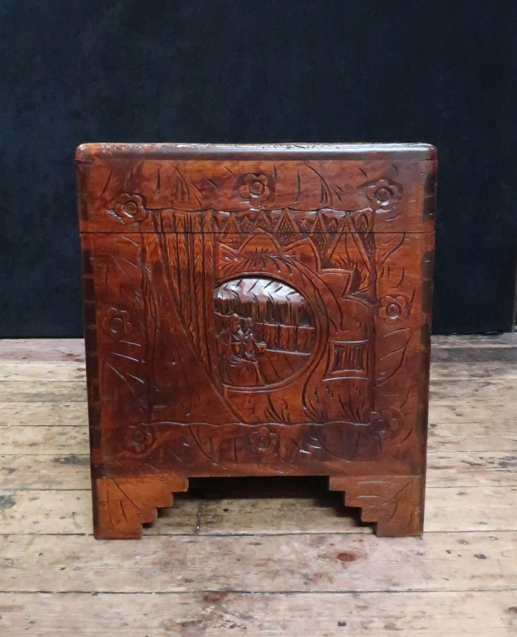 Early 20th Century Oriental Carved Camphor Wood Chest with the Eight Immortals 5