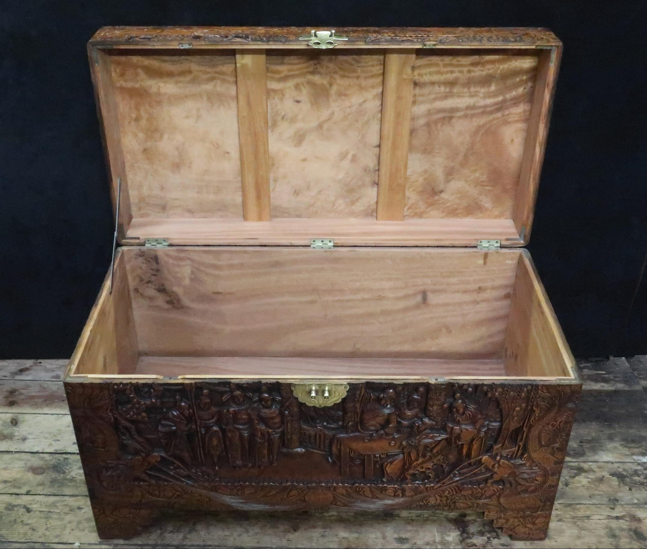 Early 20th Century Oriental Carved Camphor Wood Chest with the Eight Immortals 2