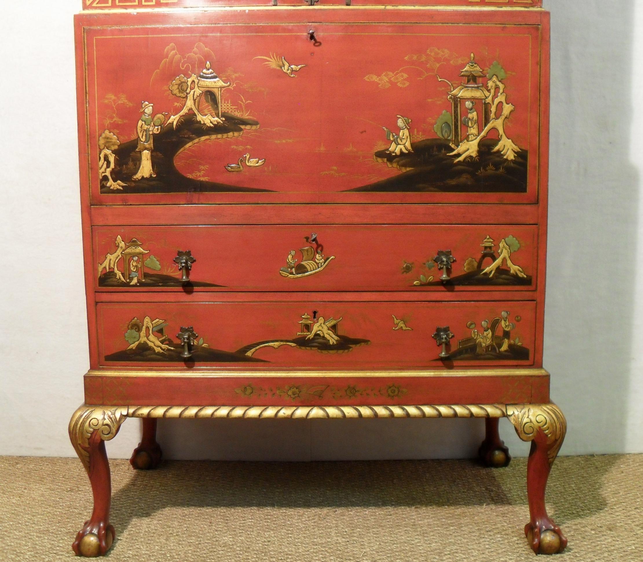 Early 20th Century Oriental Chinoiserie Writing Cabinet on Stand In Good Condition In Macclesfield, GB