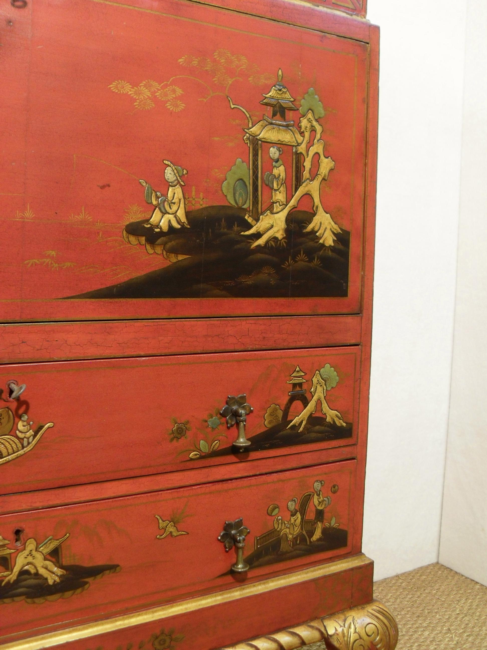 Early 20th Century Oriental Chinoiserie Writing Cabinet on Stand 1