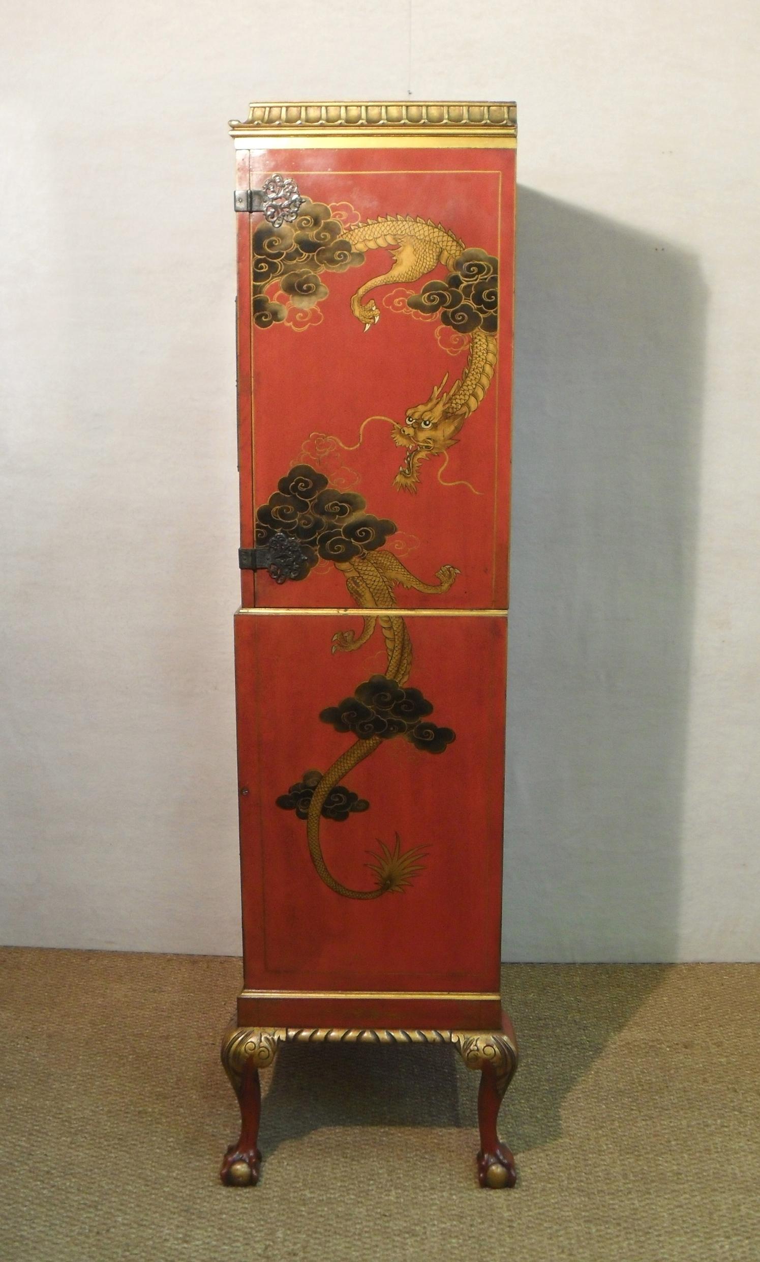 Early 20th Century Oriental Chinoiserie Writing Cabinet on Stand 2