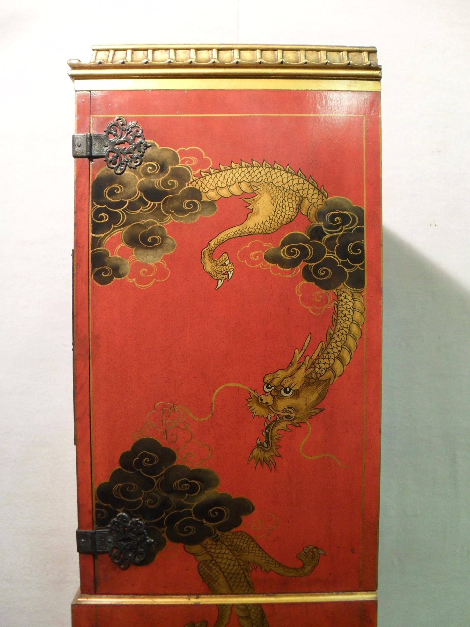 Early 20th Century Oriental Chinoiserie Writing Cabinet on Stand 3