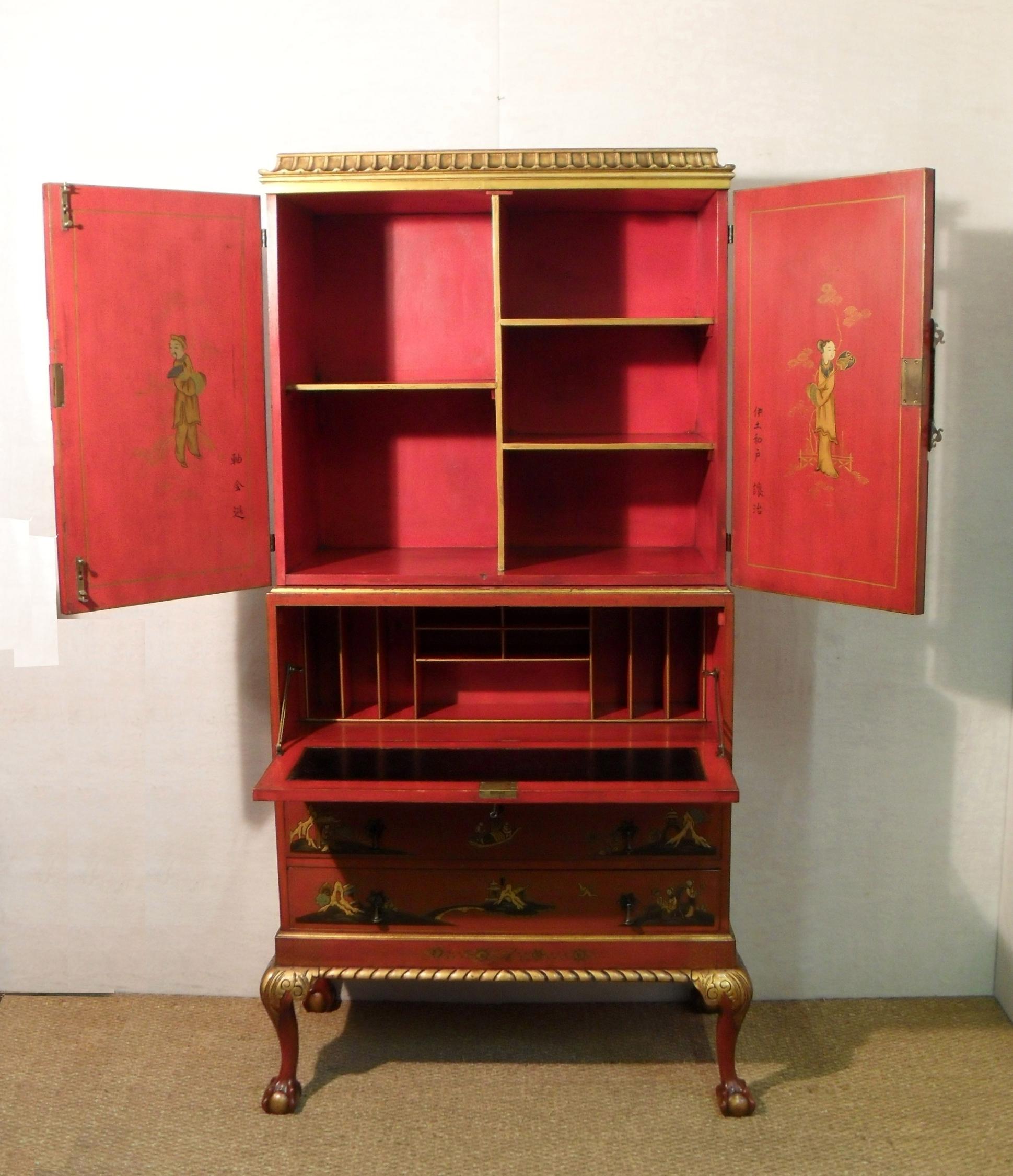 Early 20th Century Oriental Chinoiserie Writing Cabinet on Stand 4