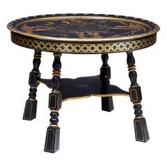 Early 20th Century Oriental Decorated Black Lacquer Low Table