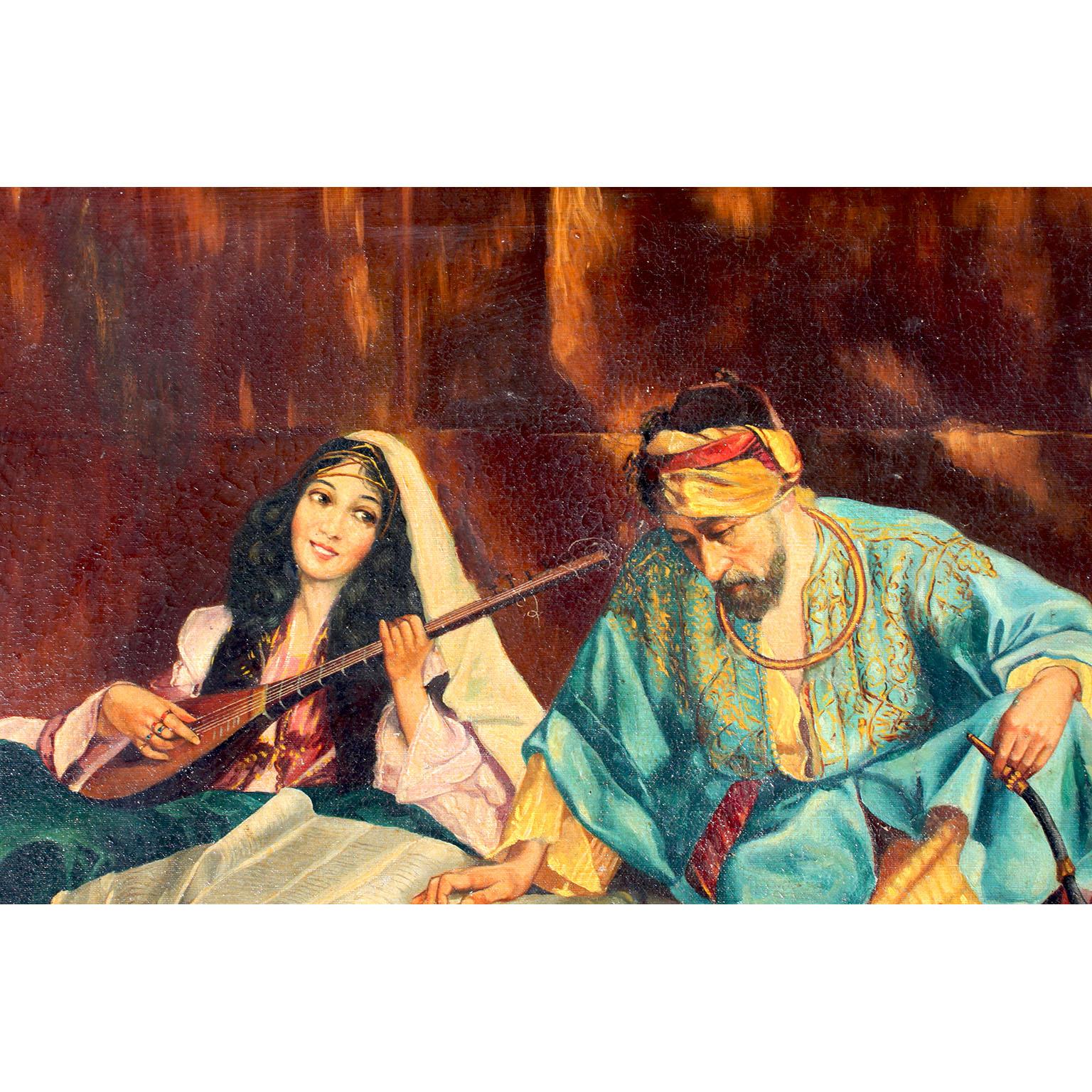 Islamique Huile sur toile orientaliste du début du 20e siècle intitulée « Le favori du maître » en vente