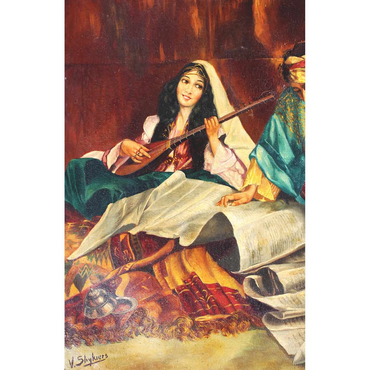 Espagnol Huile sur toile orientaliste du début du 20e siècle intitulée « Le favori du maître » en vente