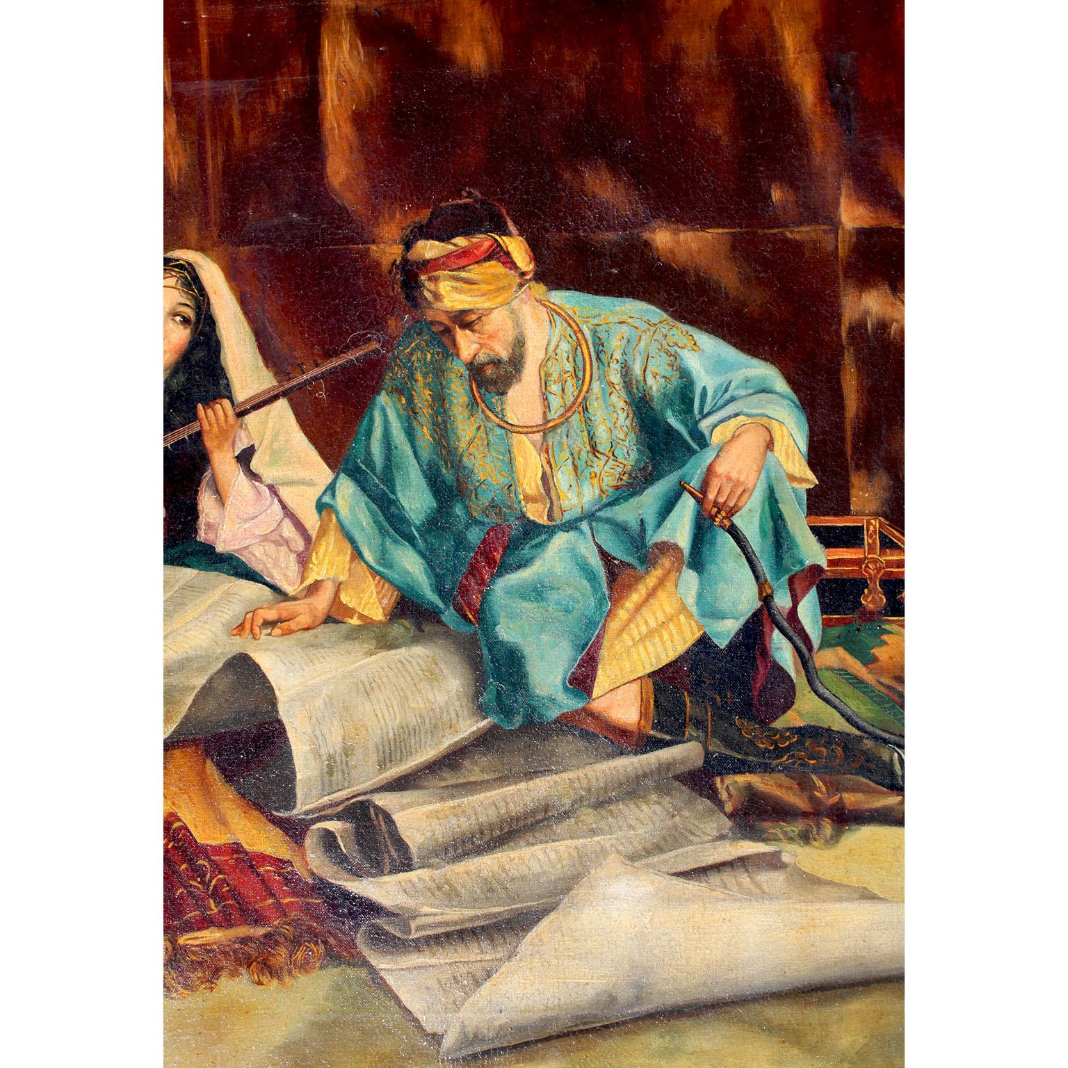 Hand-Painted Early 20th Century Orientalist Oil on Canvas Titled 'The Master's Favorite' For Sale