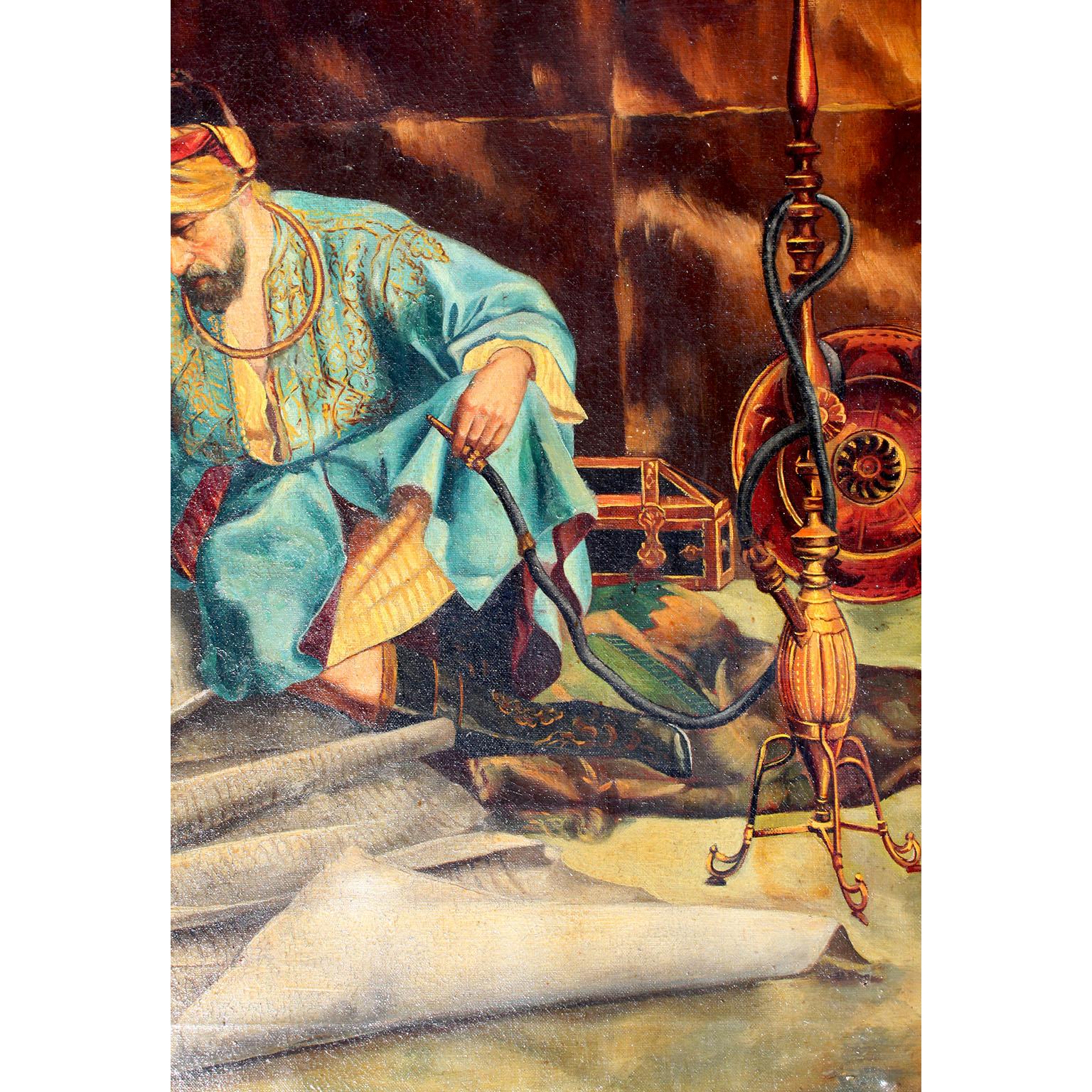 Early 20th Century Orientalist Oil on Canvas Titled 'The Master's Favorite' In Good Condition For Sale In Los Angeles, CA