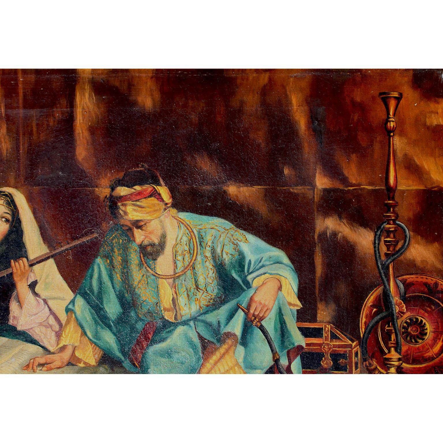 Gesso Early 20th Century Orientalist Oil on Canvas Titled 'The Master's Favorite' For Sale
