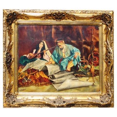 Huile sur toile orientaliste du début du 20e siècle intitulée « Le favori du maître »