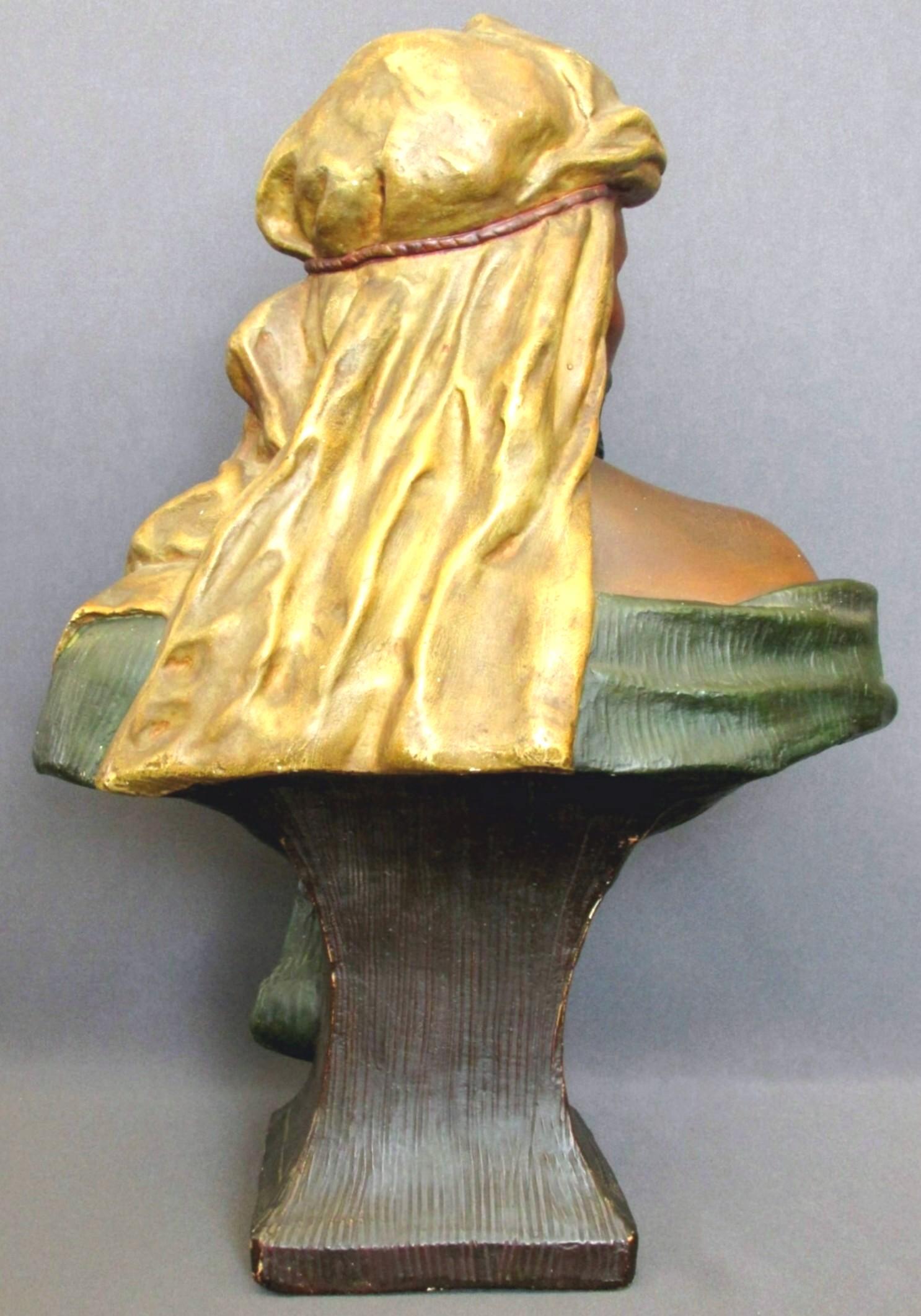 Hand-Painted Early 20th Century Orientalist Composition Bust of a Moor, Austria Circa 1920 For Sale