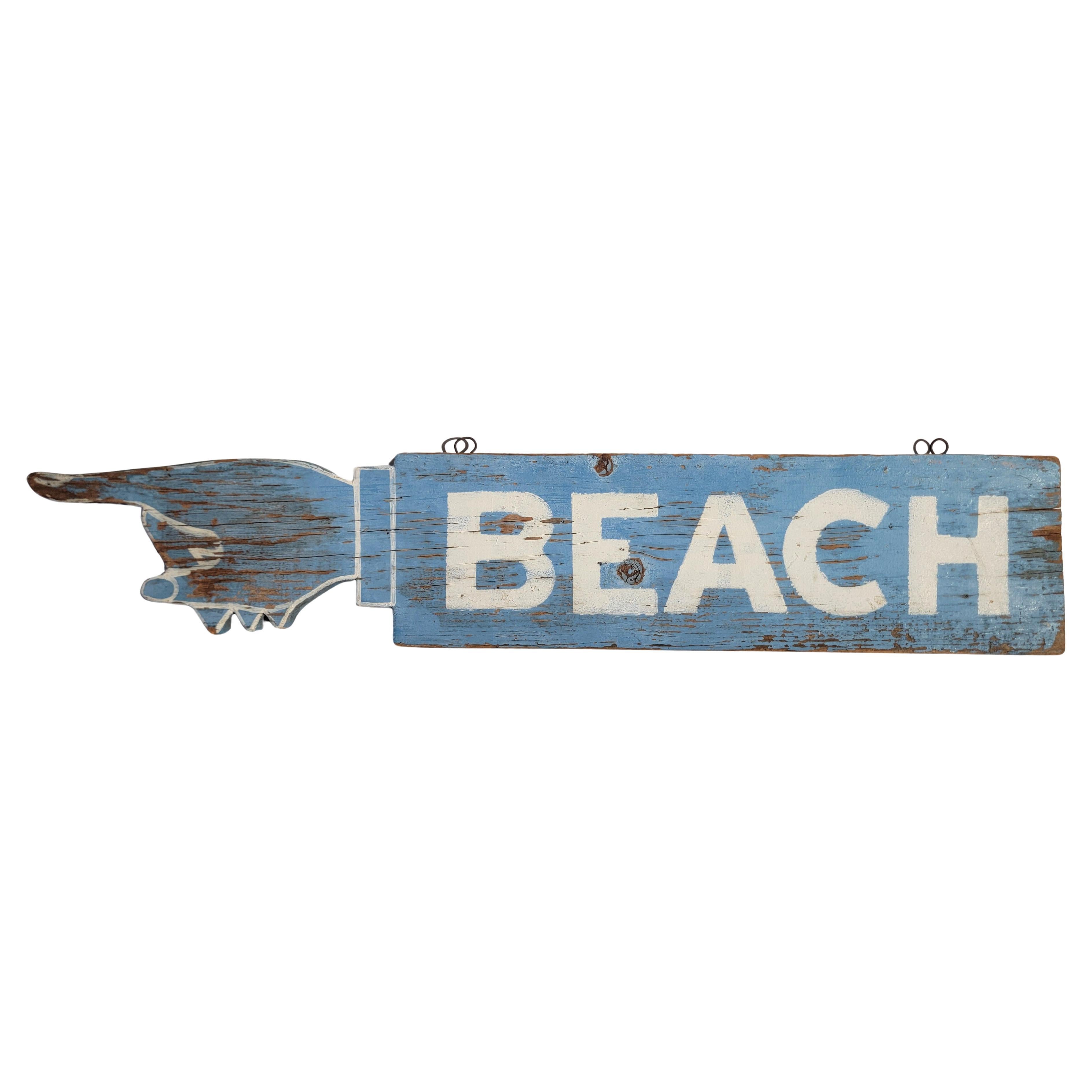 Début du 20e siècle Original  Panneau de plage peint en bleu