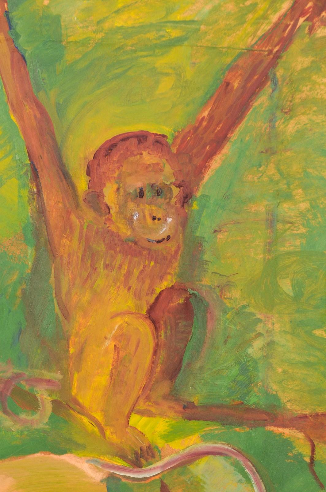 Early 20th Century Original Danish Oil Canvas Painting of Monkeys For Sale 1