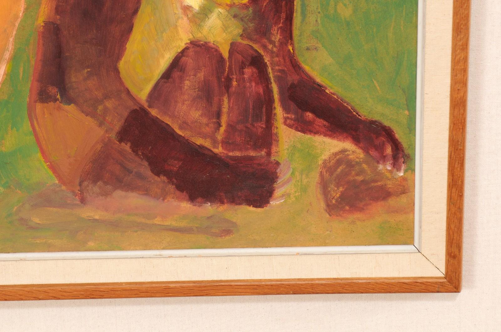 Toile Peinture danoise originale sur toile à l'huile du début du 20e siècle représentant des singes en vente