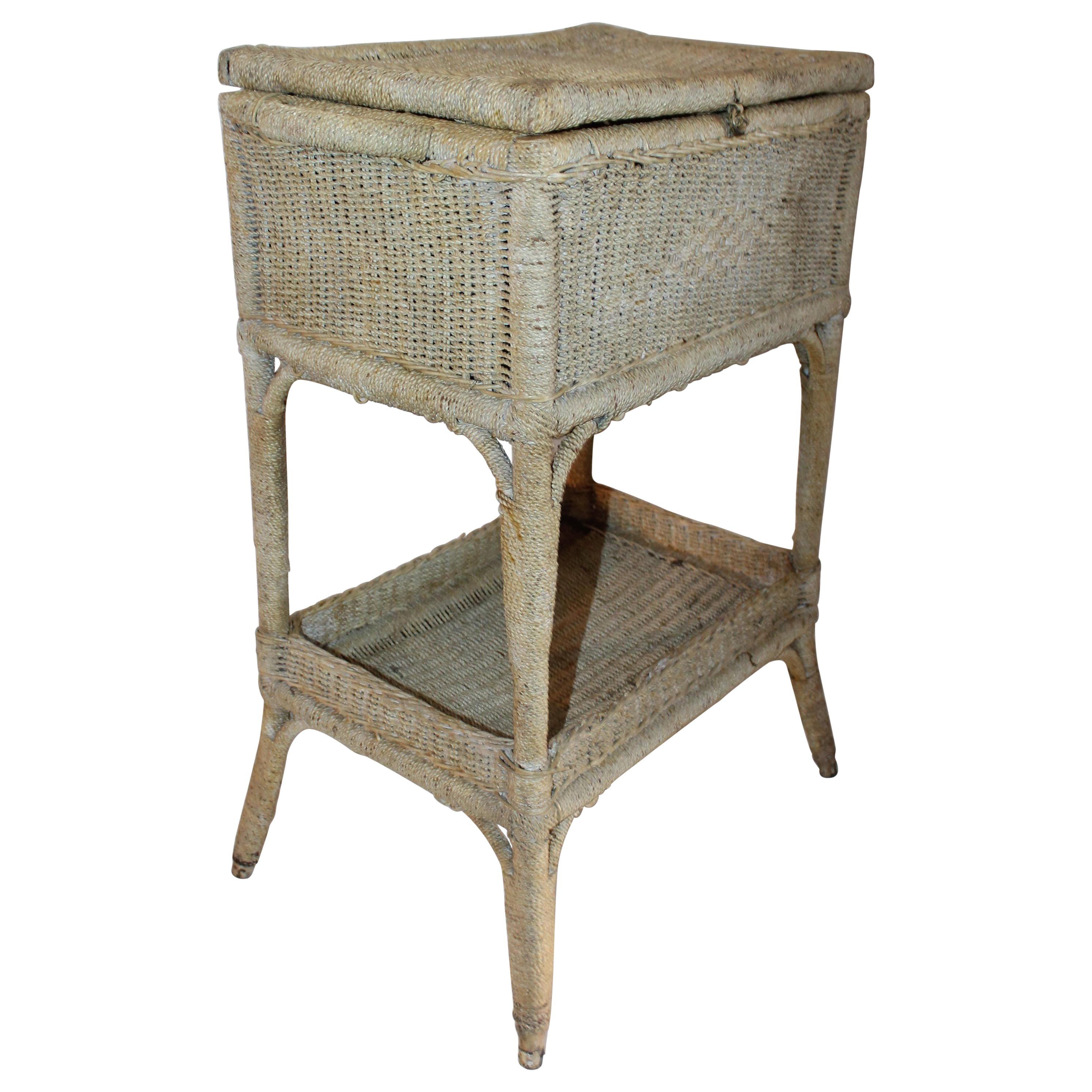 Early 20th Century Original Painted Sea Grass Side Table For Sale