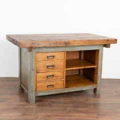 Early 20th Century Original Painted Work Table Kitchen Island, Hungary