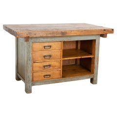 Antique Early 20th Century Original Painted Work Table Kitchen Island, Hungary