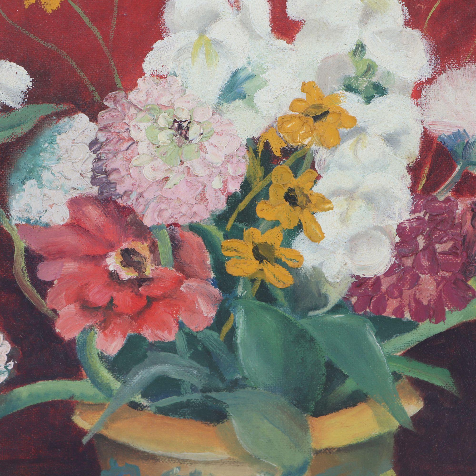 American Early 20th Century Original Still Life Floral Oil Painting on Board For Sale