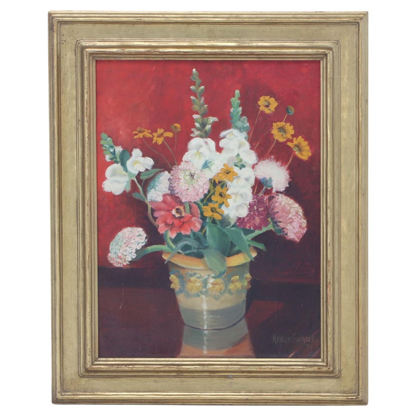 Early 20th Century Original Still Life Floral Oil Painting on Board For Sale