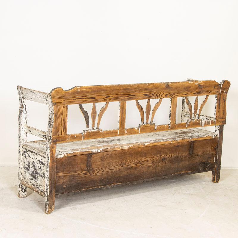 Wood Early 20th Century Original White Painted Bench with Storage