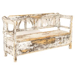 Early 20th Century Original White Painted Bench with Storage