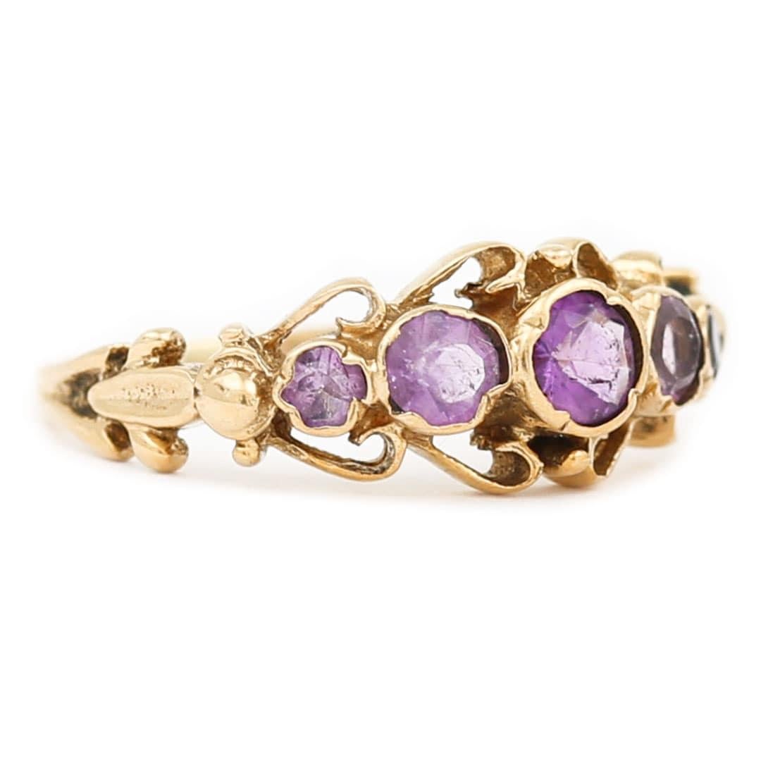 Early 20th Century Ornate Amethyst Five Stone Ring In Good Condition In Lancashire, Oldham