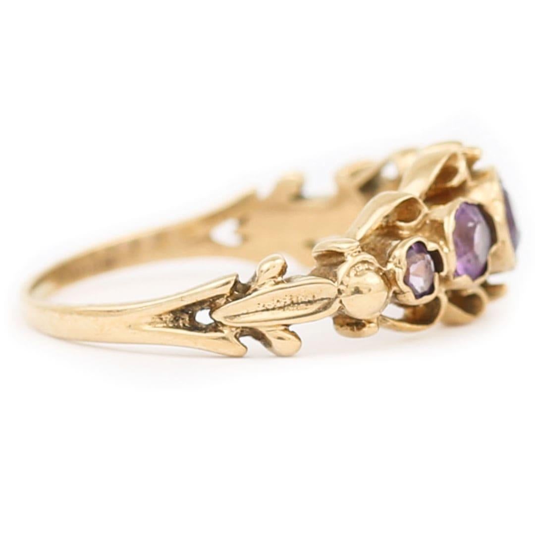 Women's or Men's Early 20th Century Ornate Amethyst Five Stone Ring