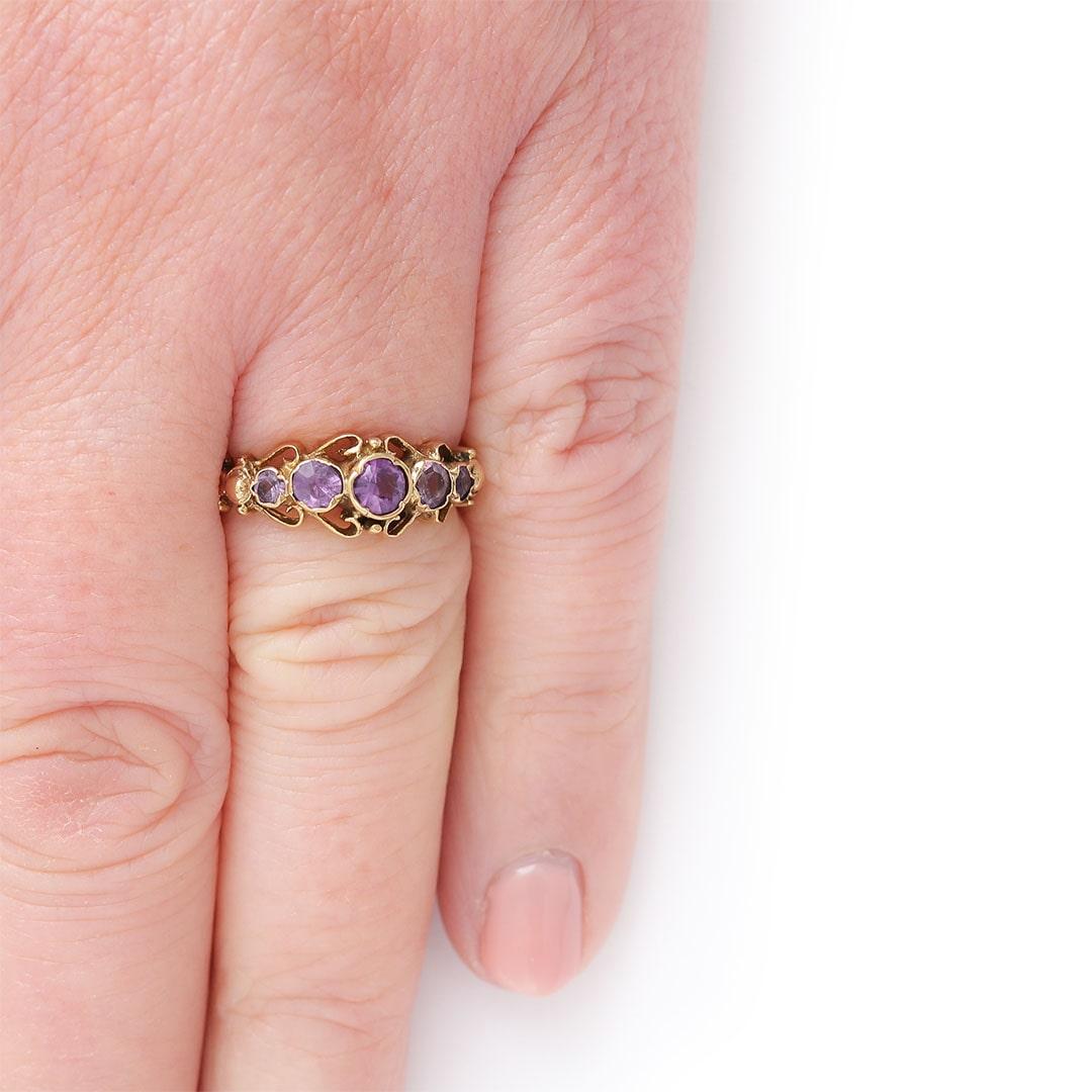 Early 20th Century Ornate Amethyst Five Stone Ring 3