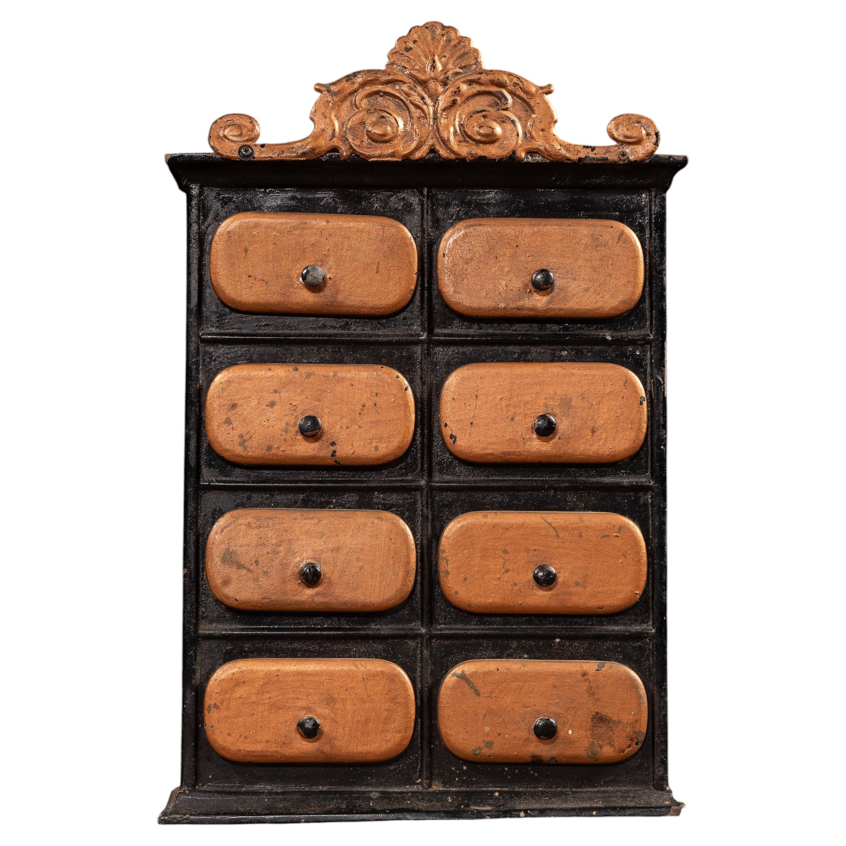 Early 20th Century Ornate Painted Tin Spice Cabinet