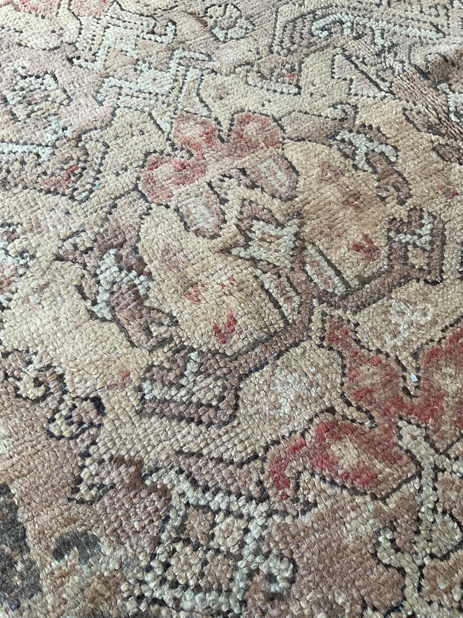 Early 20th Century Oushak Brown Handmade Wool Rug For Sale 2