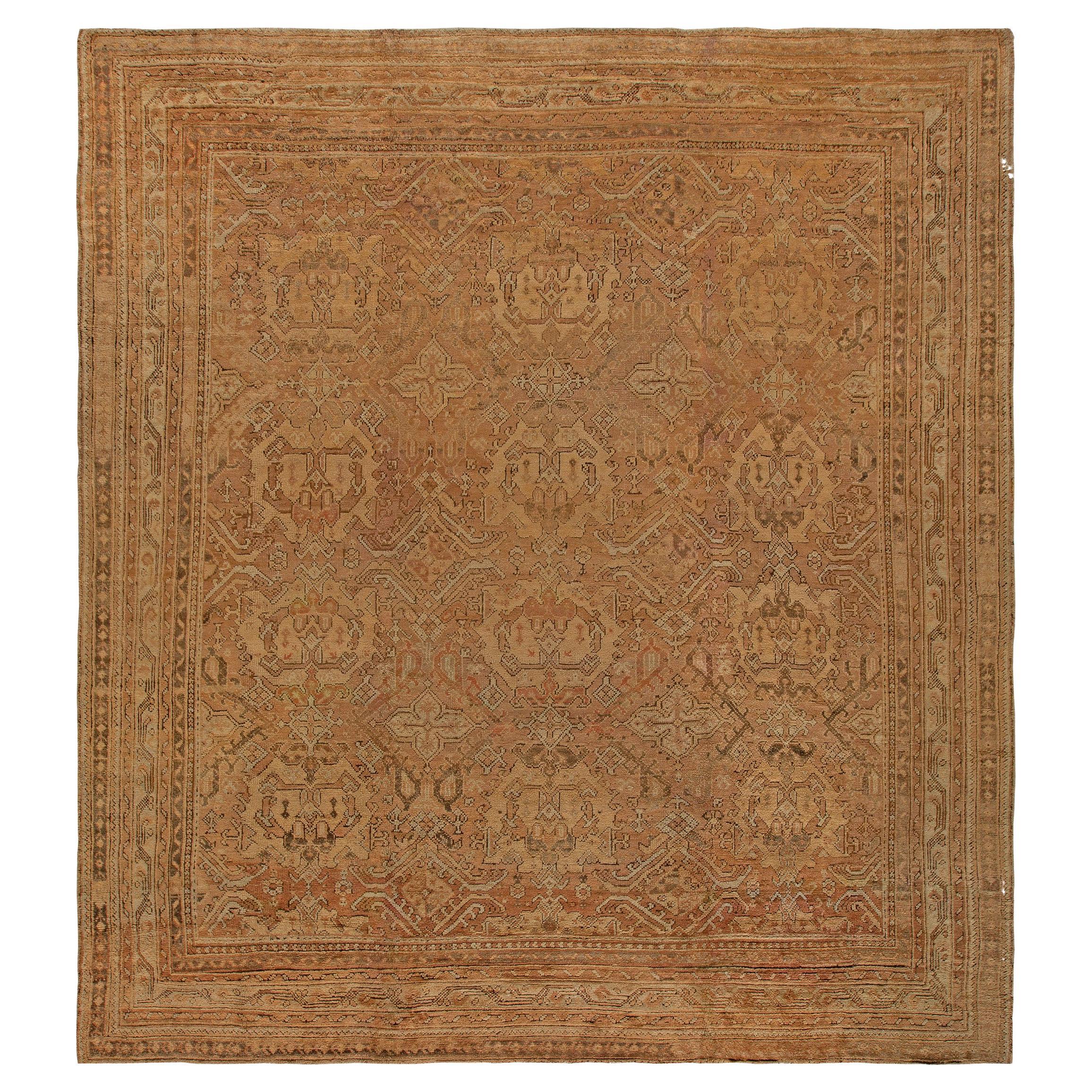 Early 20th Century Oushak Brown Handmade Wool Rug For Sale