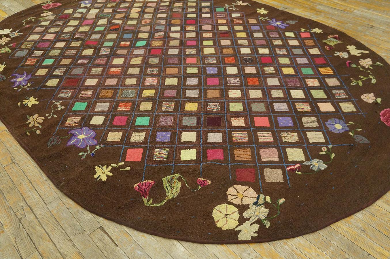 Early 20th Century Oval American Hooked Rug ( 7'8