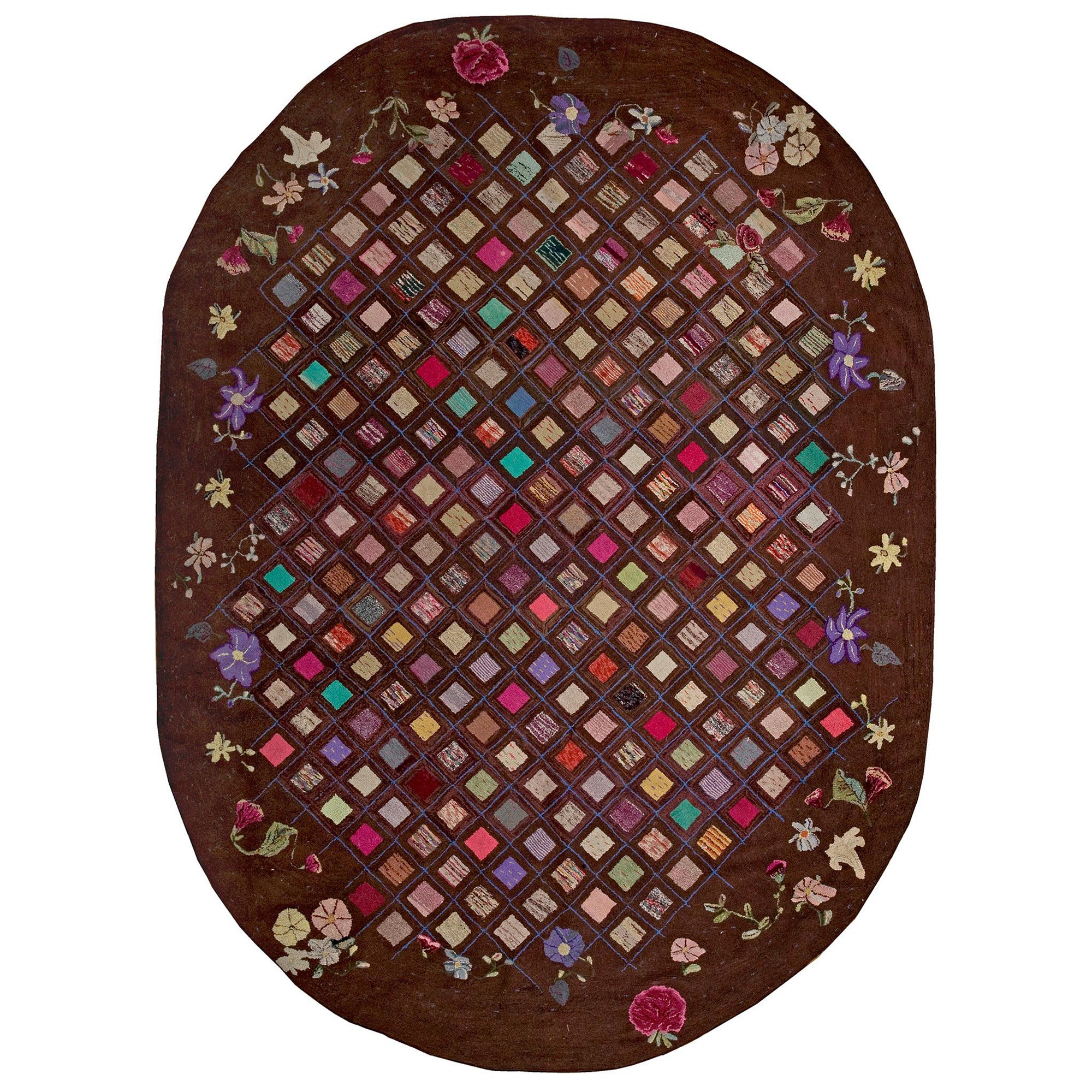 Tapis américain ovale crocheté du début du 20e siècle ( 7'8" x 10'6" - 234 x 320 )