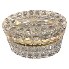Early 20th Century Oval Jewelry Box in Cut Crystal