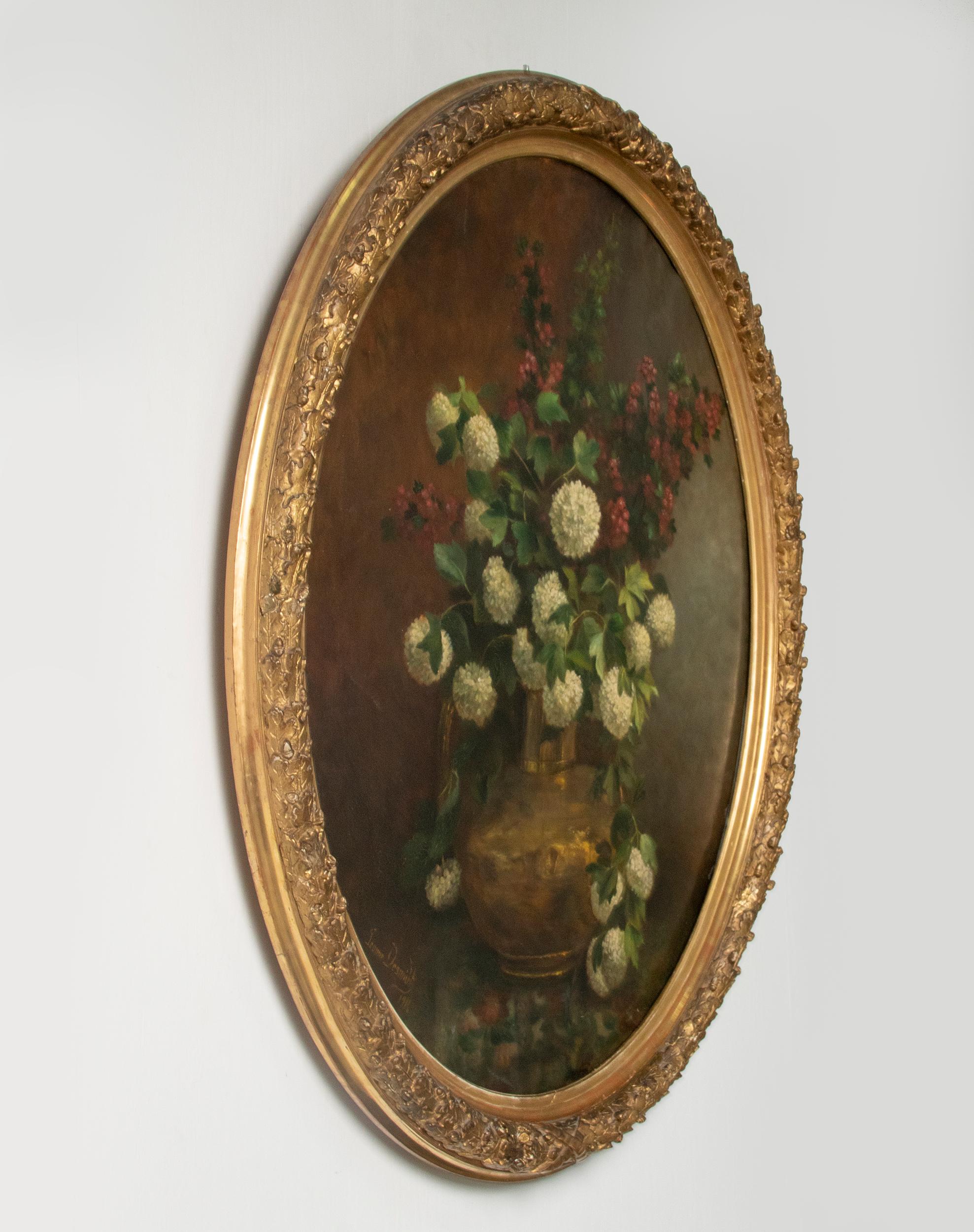 Early 20th Century Oval Oil Painting Flower Still Life by Jeanne Desmidt 6