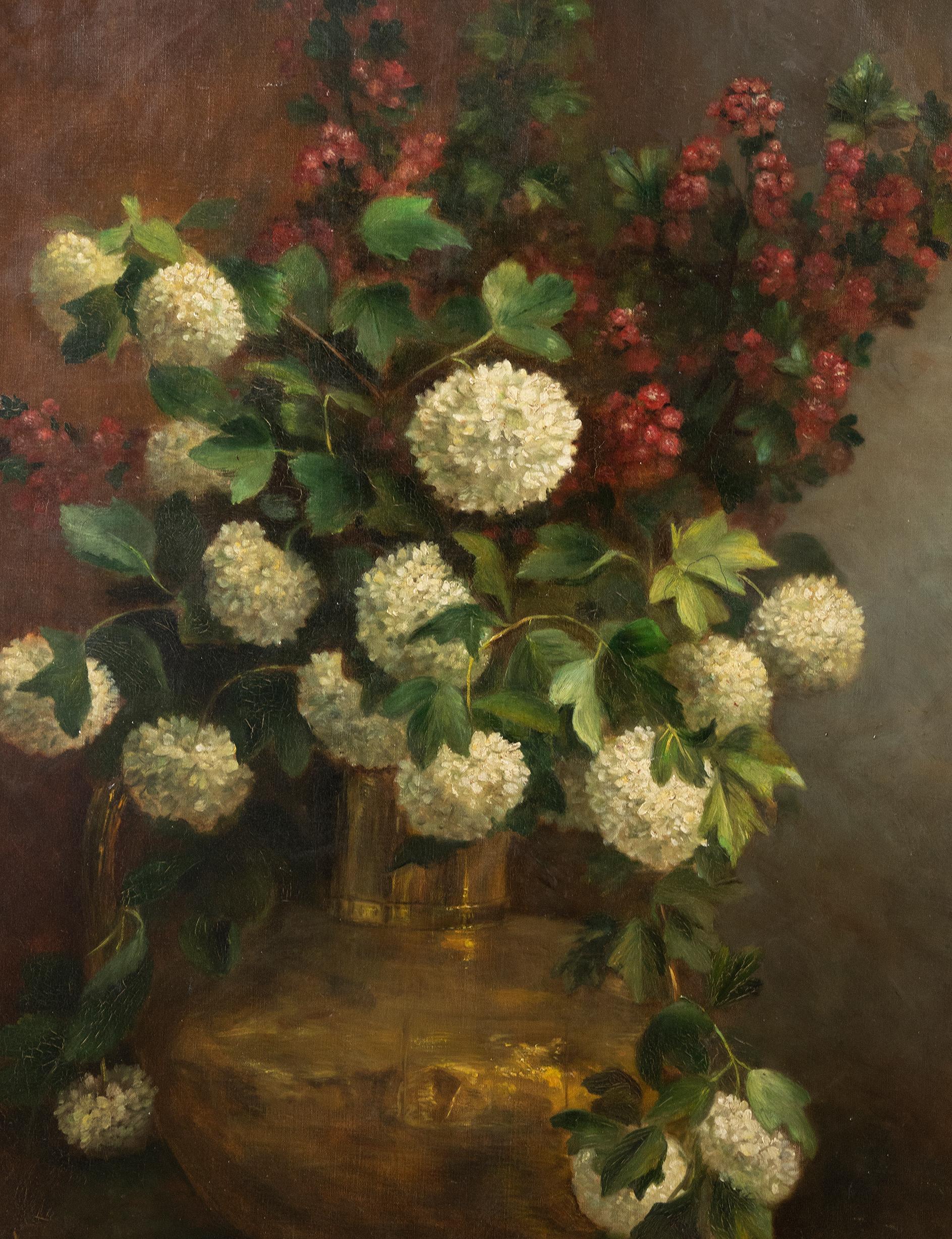 Early 20th Century Oval Oil Painting Flower Still Life by Jeanne Desmidt In Good Condition In Casteren, Noord-Brabant