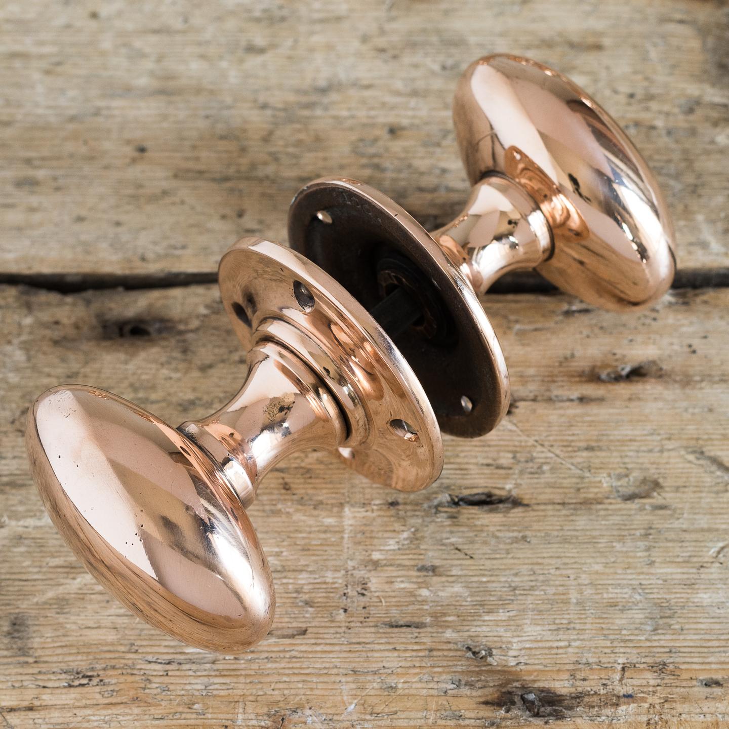 Early 20th Century Oval Rose Brass Door Knobs 2