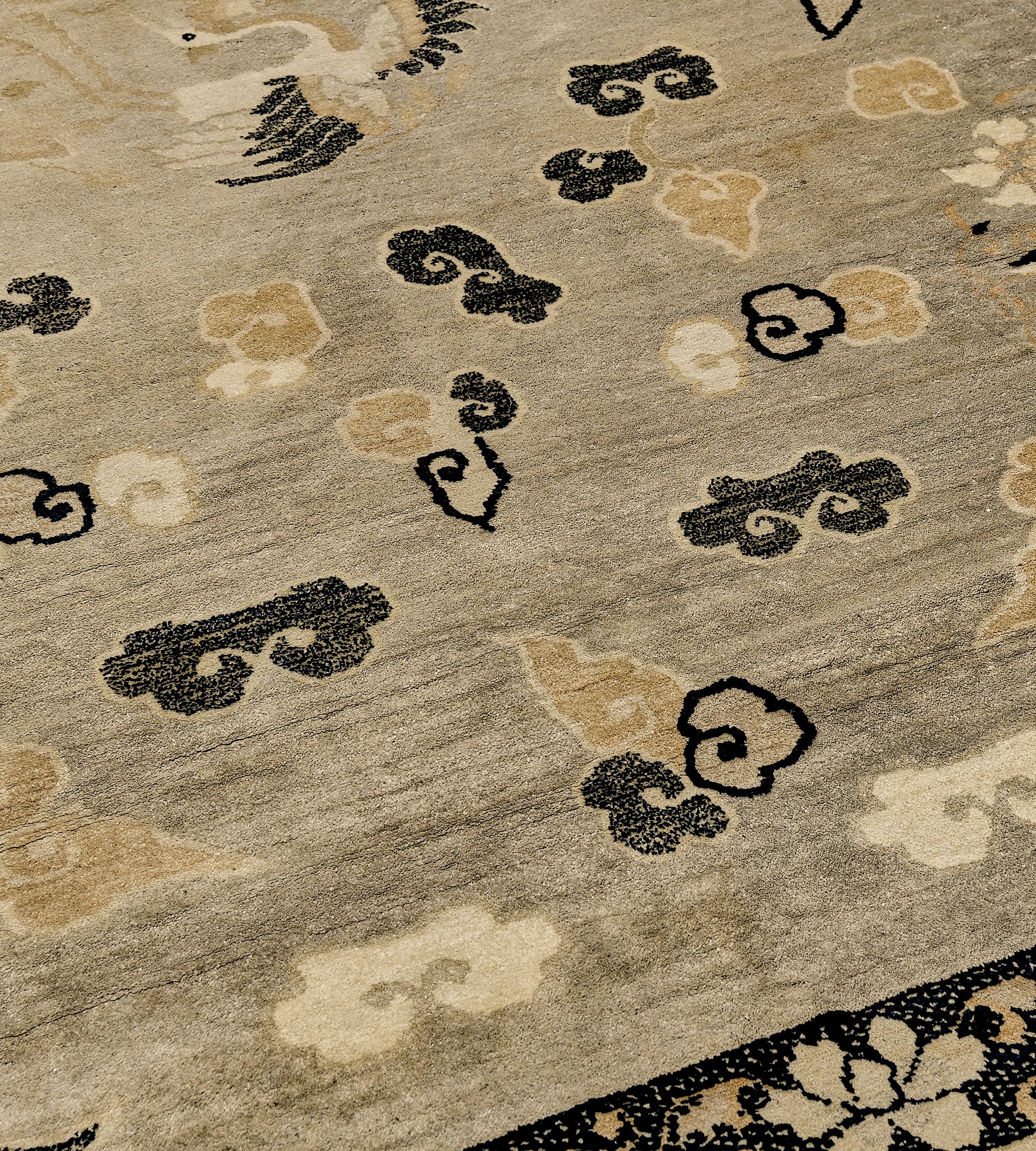 Hand-Knotted Early 20th Century Oversized Wool Yellow Floral Chinese Rug For Sale