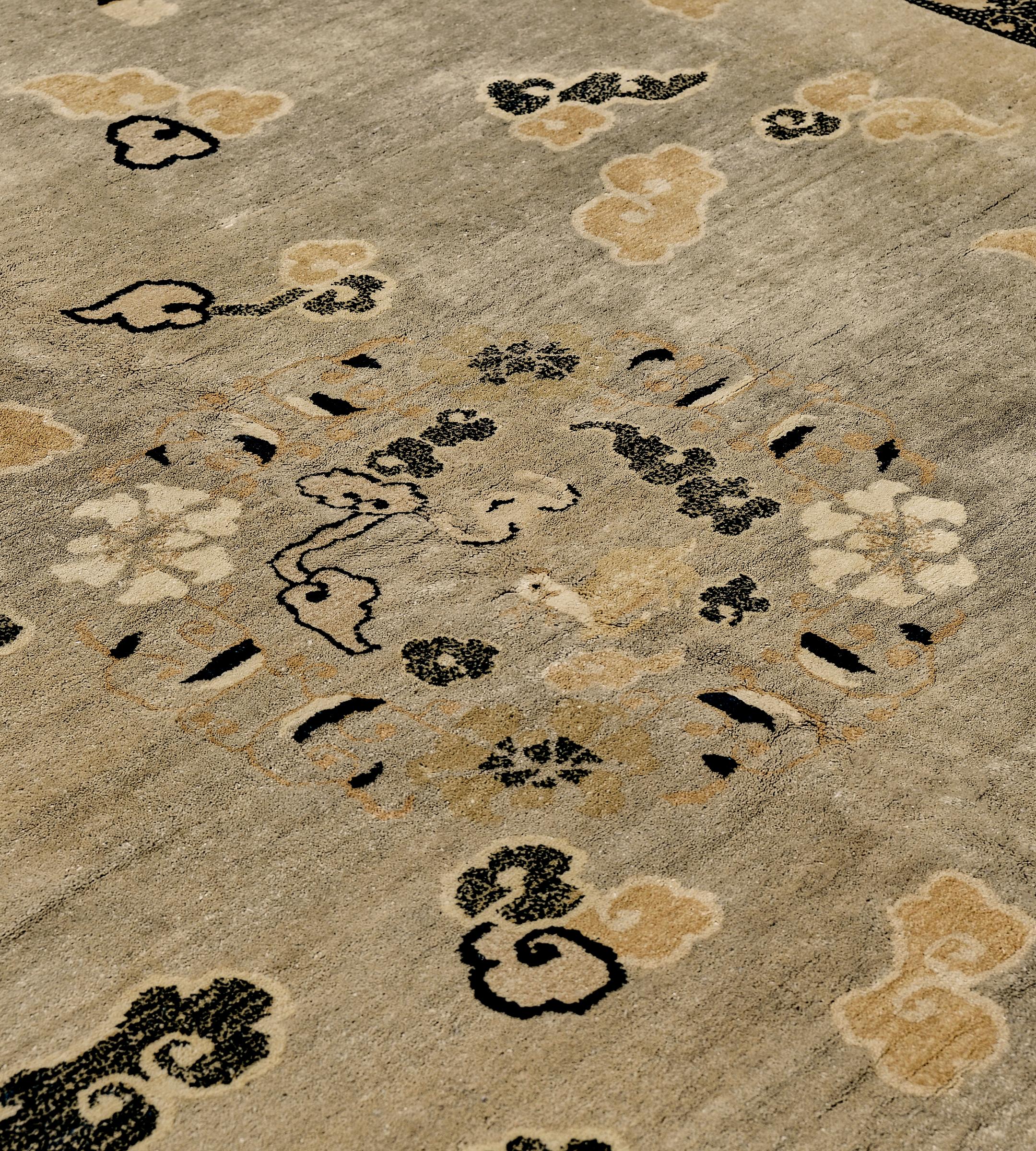 Early 20th Century Oversized Wool Yellow Floral Chinese Rug In Good Condition For Sale In West Hollywood, CA