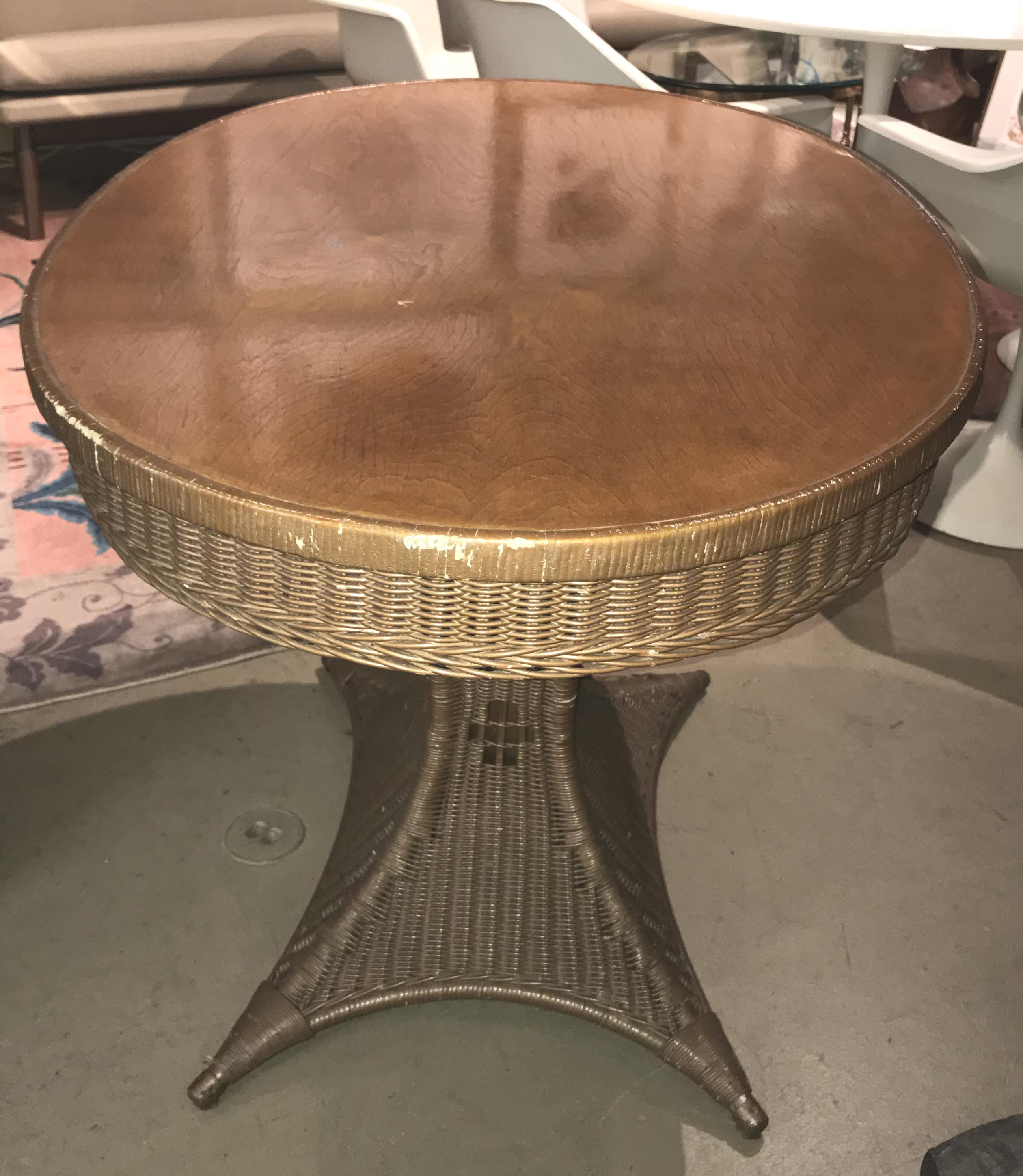 Painted Early 20th Century Paine Furniture Company Oval Wicker Pedestal Center Table