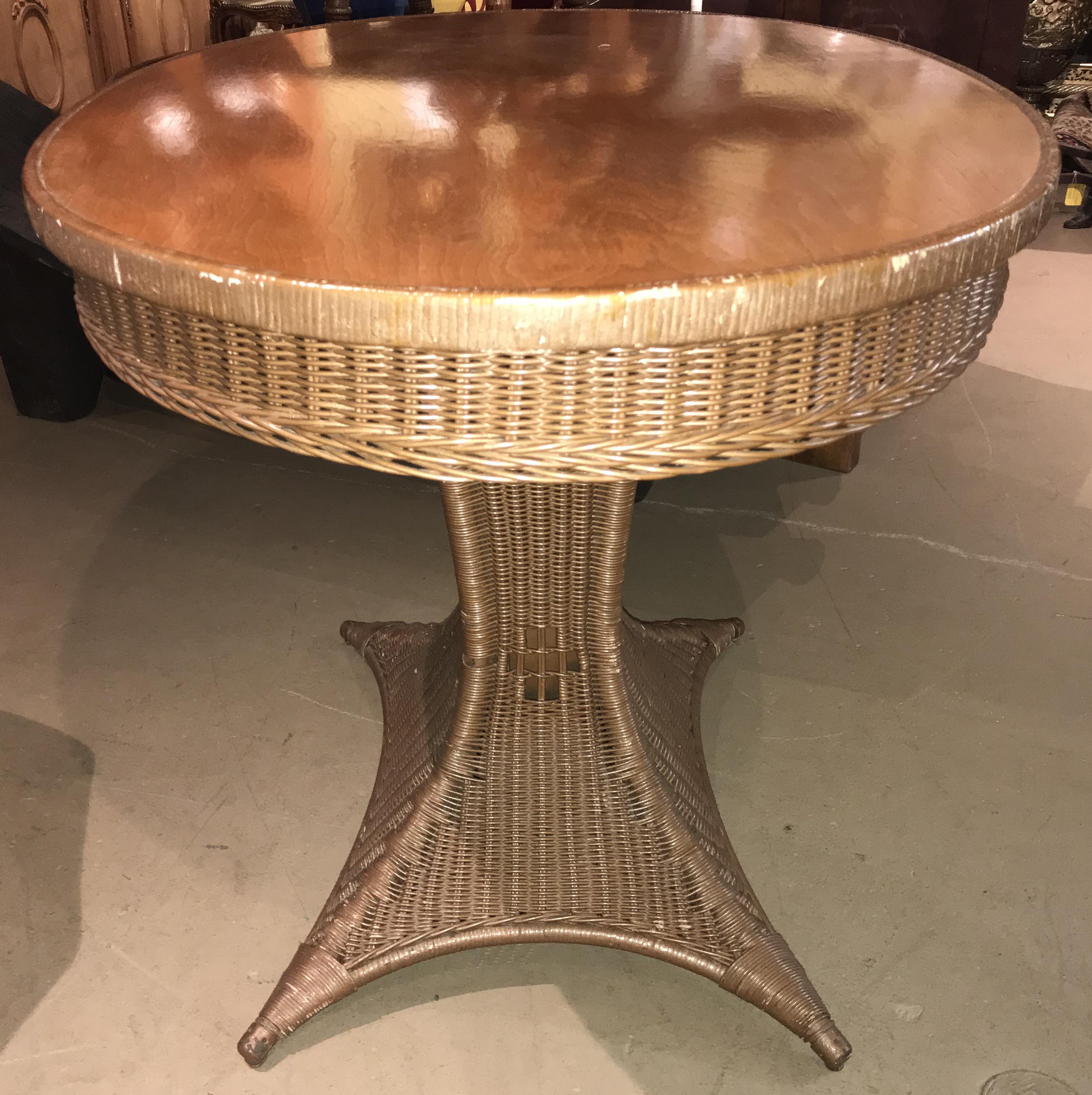 Early 20th Century Paine Furniture Company Oval Wicker Pedestal Center Table 1