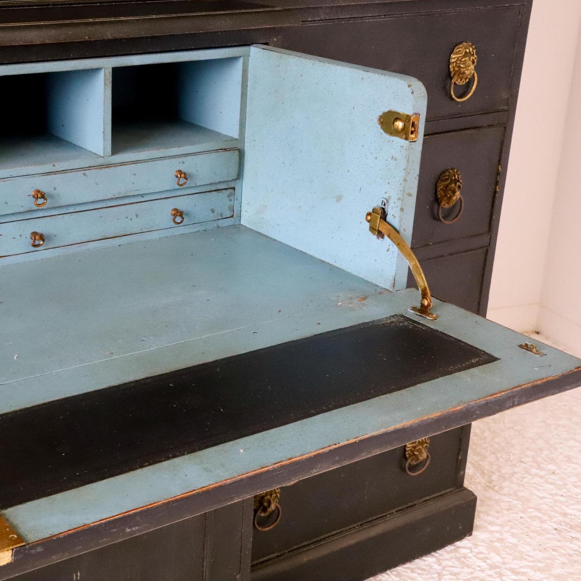 Early 20th Century Painted 4 Door Secretaire Breakfront Library Bookcase For Sale 3