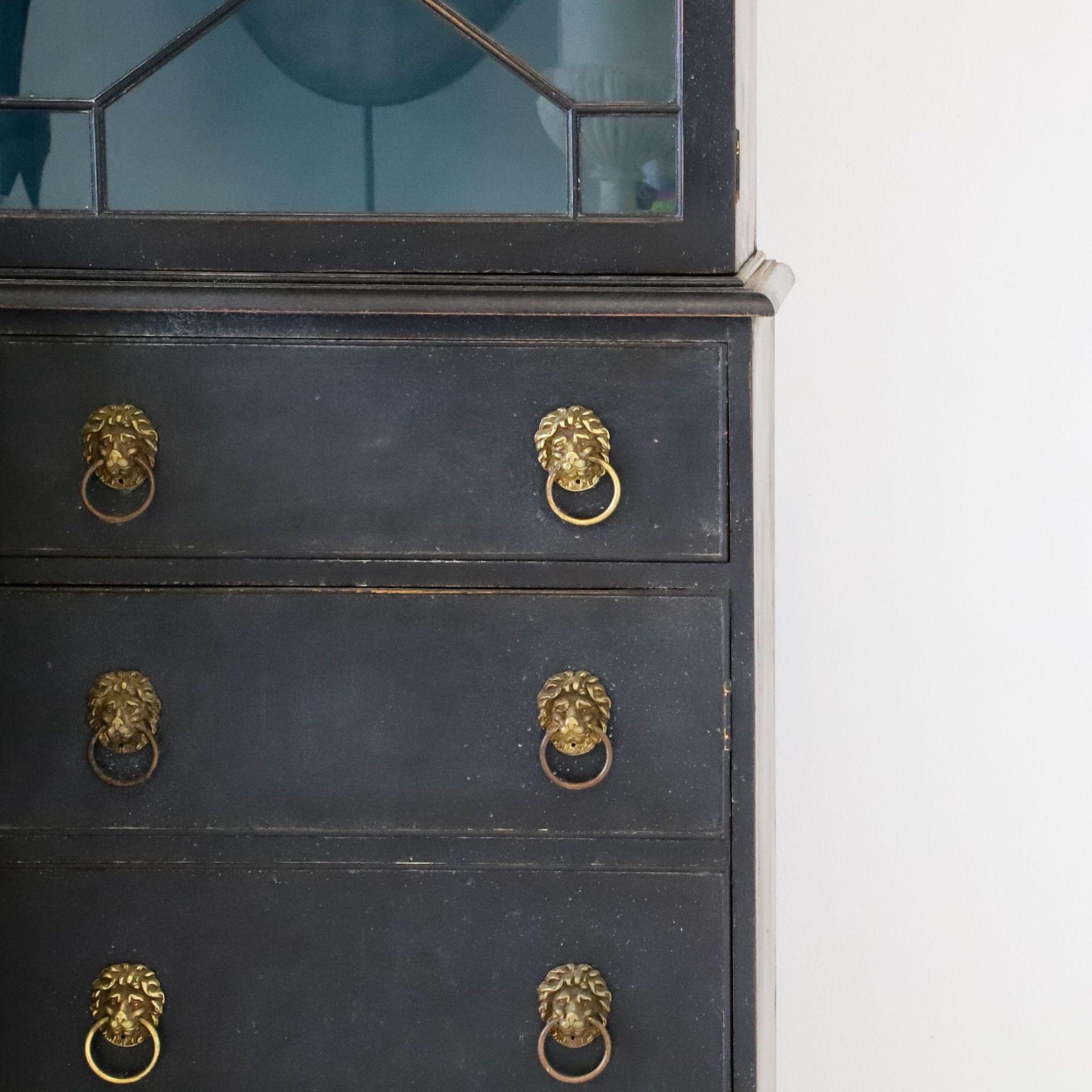 Early 20th Century Painted 4 Door Secretaire Breakfront Library Bookcase For Sale 7