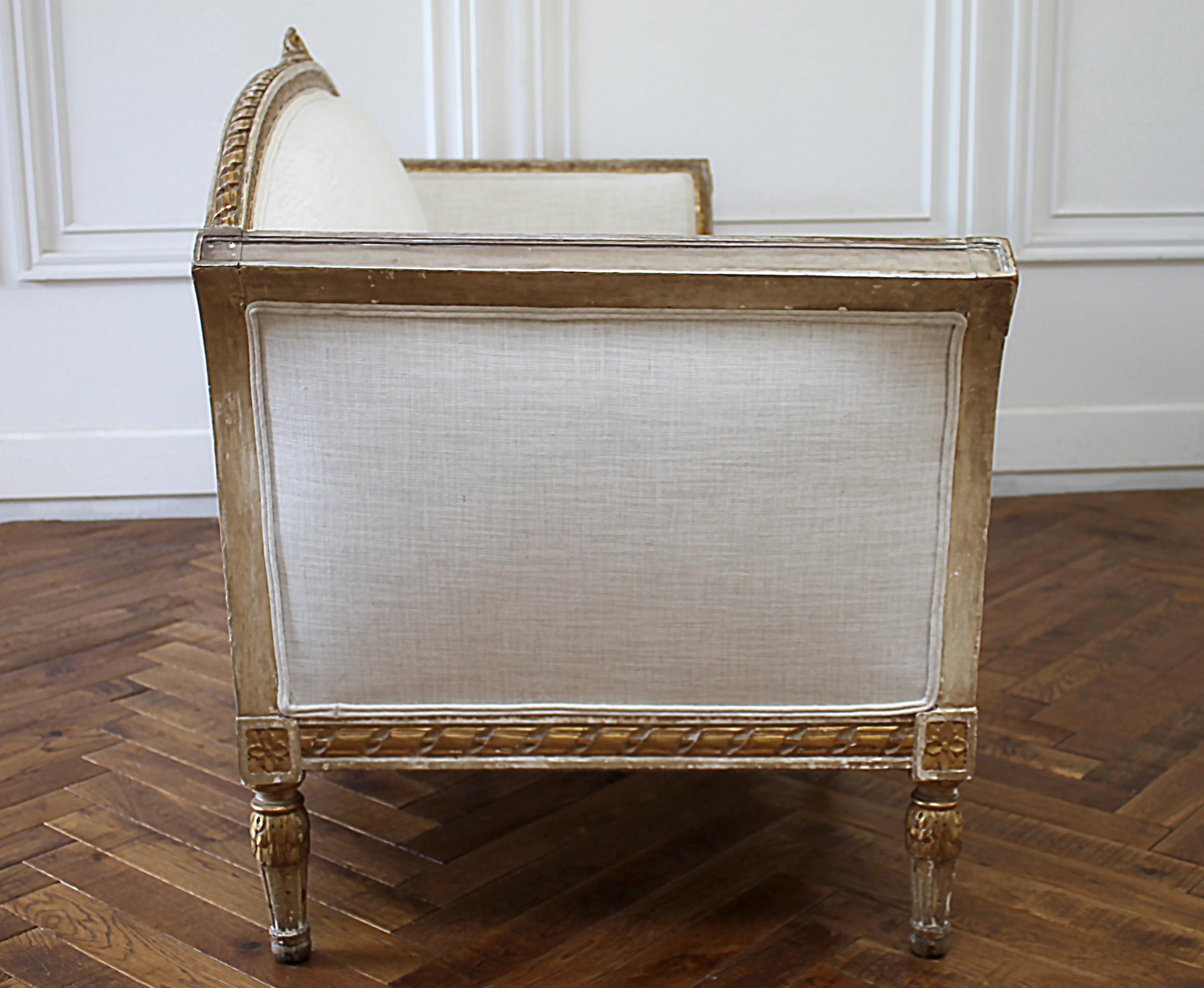 European Early 20th Century Painted and Gilded Louis XVI Style Upholstered Sofa