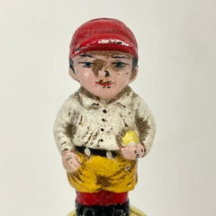 Early 20th Century Painted Cast Iron Baseball Boy Money Bank