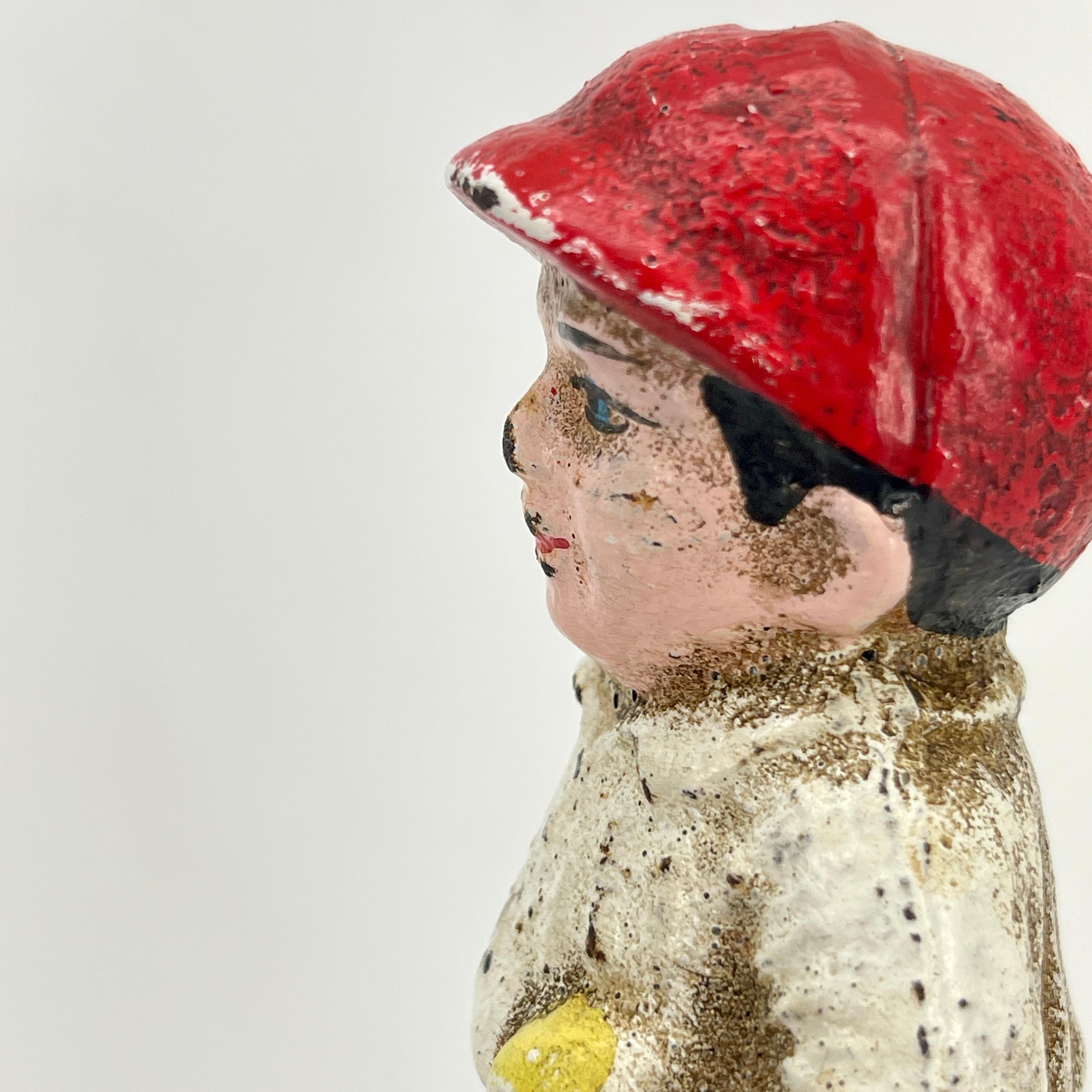 Early 20th Century Painted Cast Iron Baseball Boy Money Bank In Good Condition In Haddonfield, NJ